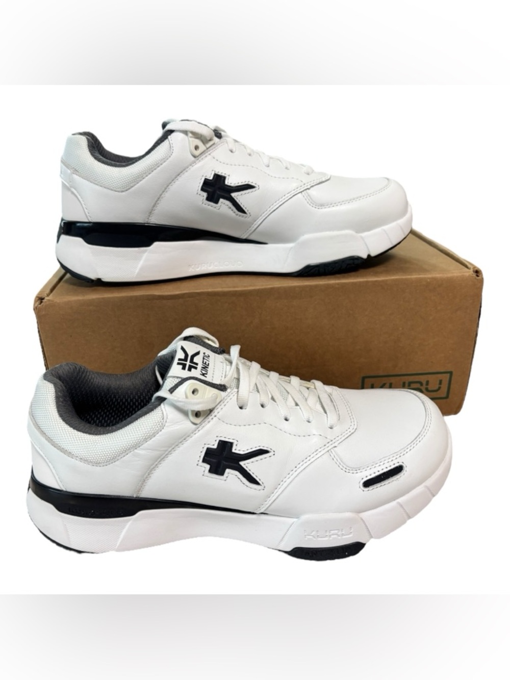 KURU Kinetic 2 Shoes Mens Size 11 Wide White Leather Sneakers Comfort Anti Slip